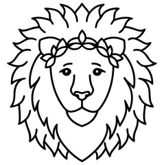 Majestic lion head adorned with elegant floral wreath illustration