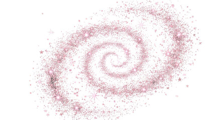 Whimsical pink spiral galaxy sparkles against a deep black cosmic background