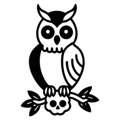 Mysterious owl perched on a skull symbolizing wisdom and mortality