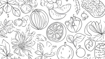 Black and white fruits and vegetables pattern
