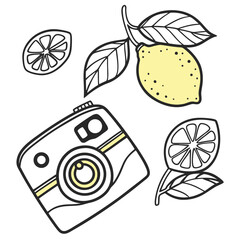 Camera and lemons, a playful illustration
