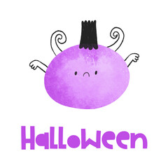 Doodle cartoon pumpkin for halloween. Greeting horror card. Pumkin monster hand drawn illustration on isolated background. Painted. Boo