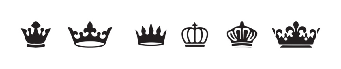 Crown icon set, king crown icon, crown icons set silhouette, king and queen crown silhouette , vector illustration EPS 10.