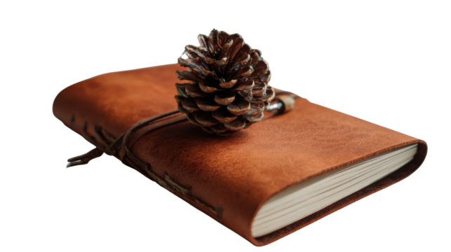 A single book with a single pine isolated on white background 