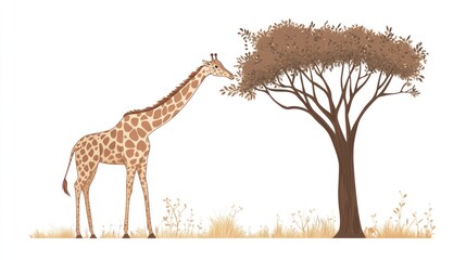 Giraffe eating acacia tree illustration