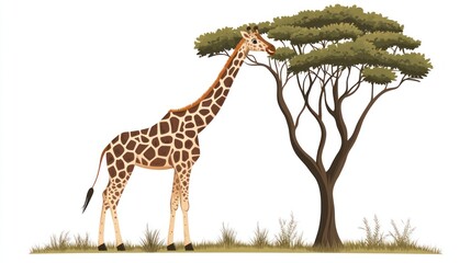 Giraffe eating acacia tree