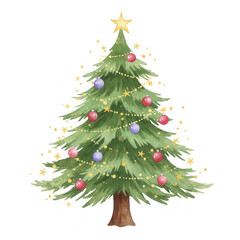 Festively decorated Christmas tree with ornaments and star topper  