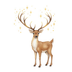 Adorable cartoon deer with antlers and sparkling stars around  