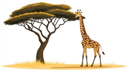 Giraffe under acacia tree