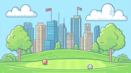 Cityscape golf course scene