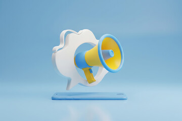 3d megaphone on a speech bubble floating above a smartphone