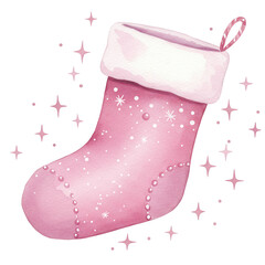 Pink Christmas stocking decorated with stars and beads  