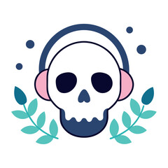 Illustration of a skull wearing headphones suitable for music events and advertising
