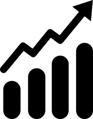 Black Flat Graph Icon with Upward Arrow, Rounded Bar Chart Symbol, Business Finance Growth, Statistic Success Illustration PNG