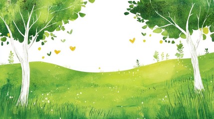 Green meadow with trees illustration