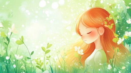 Girl in meadow illustration
