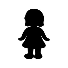 Silhouette of a young girl in a dress standing on white background