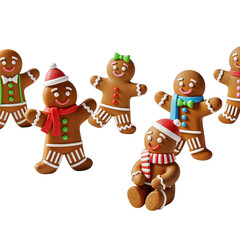 Trio of Festive Gingerbread Friends in Scarves and Hats