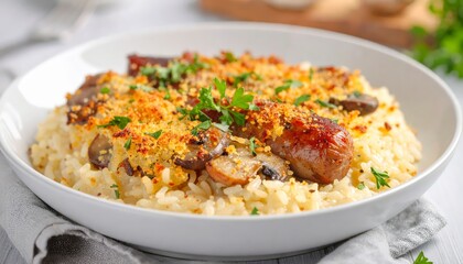 Sausage and Rice Casserole with Mushrooms