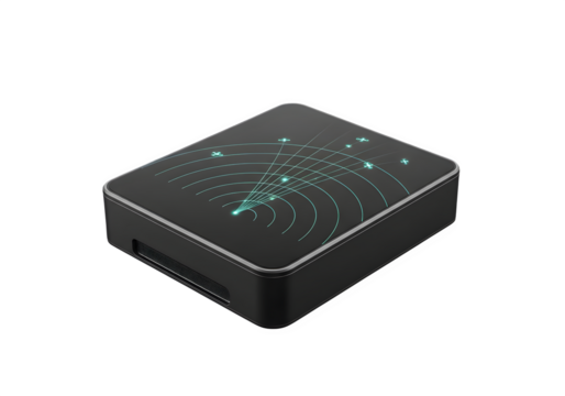 Modern black device with abstract green pattern on top, isolated on transparent background, representing technology, innovation, and futuristic design - Powered by Adobe