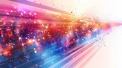 Colorful light streaks and particles speed through space