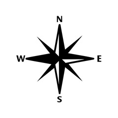 Black and White Vector Illustration of a Compass Rose Pointing Directions