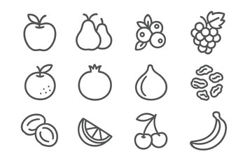 Thanksgiving Fruit Icons. Line style icons of Thanksgiving fruits: apples, pears, cranberries, grapes; oranges, pomegranate, figs,