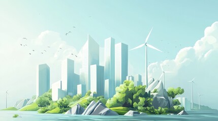 Sustainable city island illustration