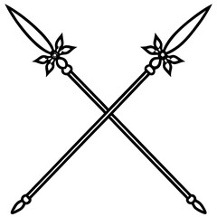 Illustration of a crossed spear and sword symbolizing combat and weaponry