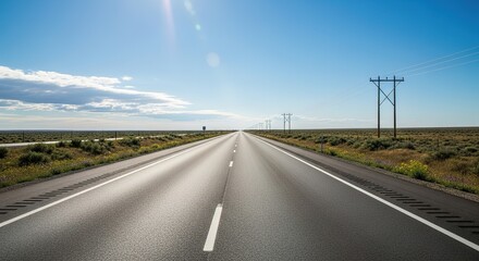 Fototapeta premium Open Road Perspective: Endless Highway Under a Bright Blue Sky