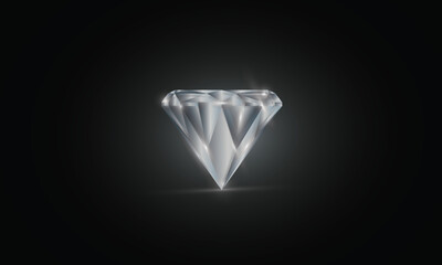 Sparkling brilliant-cut diamond with sharp reflections and glowing light effects, isolated on black background.