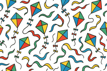 Obraz premium Colorful kite pattern with wavy ribbons on white background
