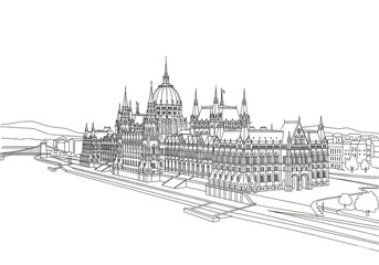 Hungarian Parliament Building one line drawing