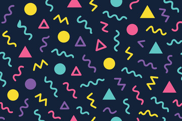 Obraz premium Retro 80s memphis design pattern with geometric shapes and wavy lines