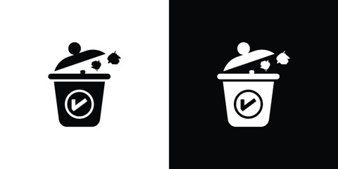 Trash can icon with check mark and overflowing contents