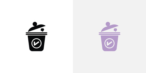 Simple icons of a trash can with a check mark