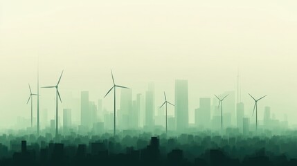 Cityscape wind turbines environmental