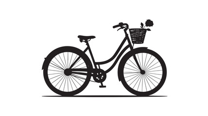 Naklejka premium Black silhouette of a vintage bicycle with a basket and flowers representing a carefree lifestyle and summer adventures