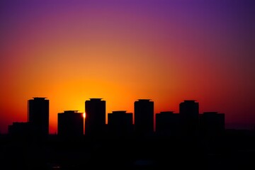 Cityscape Silhouette Vibrant Sunset Sky