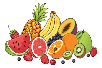 Tropical Fresh Fruit Mix Illustration - Vector Design 