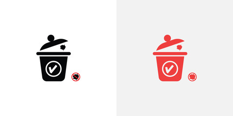 Trash can icon with check mark and red dot