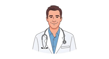 Fototapeta premium Friendly male doctor wearing a white coat and stethoscope ready for patient care