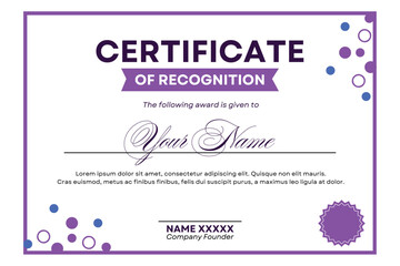 Certificate of Recognition A Formal Template for Acknowledging Achievements and Dedication