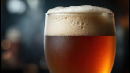 Perfectly poured amber ale with rich creamy foam, ideal for advertising refreshment and relaxation