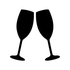 Silhouette of two champagne flutes being clinked together in celebration mood