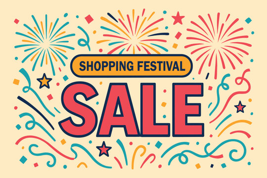 Bright shopping festival sale with fireworks and confetti celebration