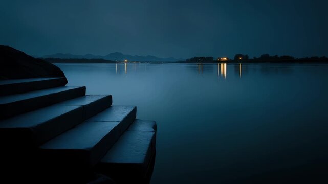 Stone Steps Extending to the Distant Tranquil Lake