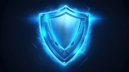 Fototapeta premium Dynamic blue shield glowing with energy, symbolizing protection, security, and digital defense
