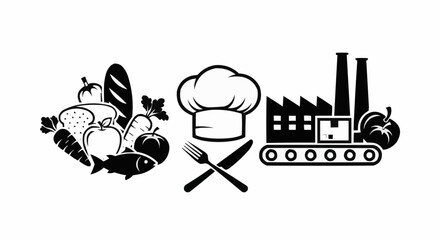 Food industry concept with fresh produce, culinary expertise, and manufacturing, perfect for food production, agriculture, and culinary arts marketing