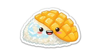 Cartoon mango sticky rice dessert smiling, pastel sticker